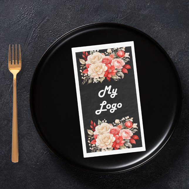 Black red ivory florals business logo napkin (Creator Uploaded)