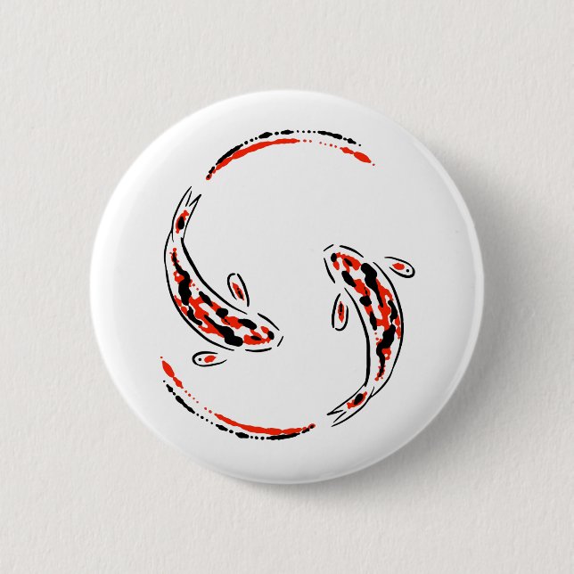 Black & Red Japanese Koi Fish Artistic 6 Cm Round Badge (Front)