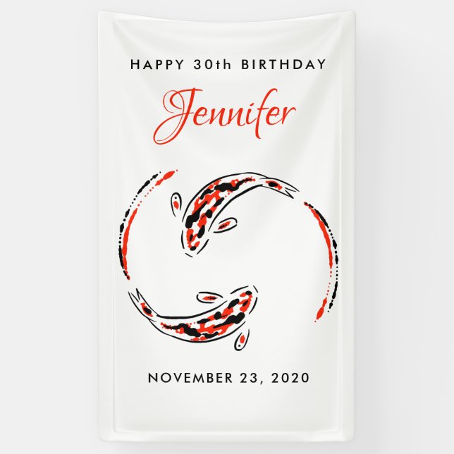Black & Red Japanese Koi Fish Artistic Birthday Banner (Vertical)