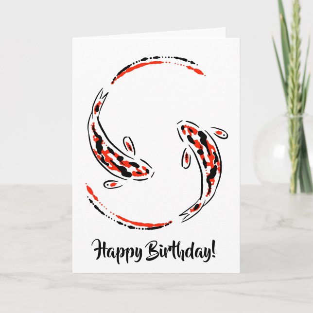 Black & Red Japanese Koi Fish Artistic Birthday Card (Front)