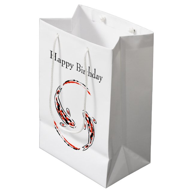 Black & Red Japanese Koi Fish Artistic Birthday Medium Gift Bag (Front Angled)