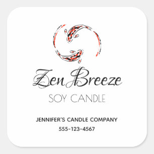 Black & Red Japanese Koi Fish Artistic Candle Square Sticker