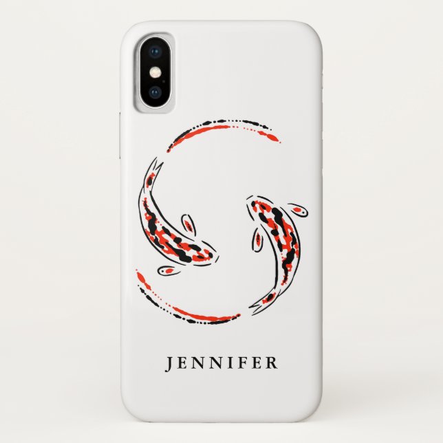 Black & Red Japanese Koi Fish Artistic Case-Mate iPhone Case (Back)
