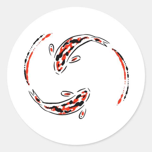 Black & Red Japanese Koi Fish Artistic Classic Round Sticker (Front)
