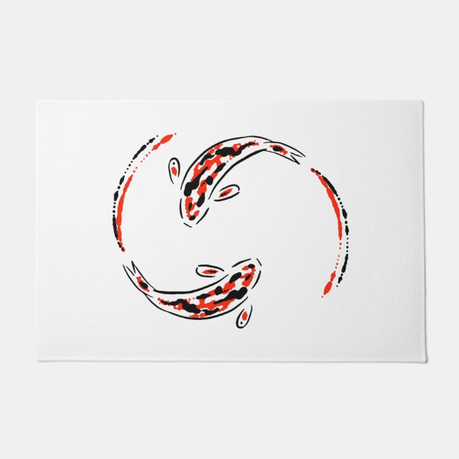 Black & Red Japanese Koi Fish Artistic Doormat (Front)