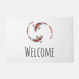 Black & Red Japanese Koi Fish Artistic Doormat