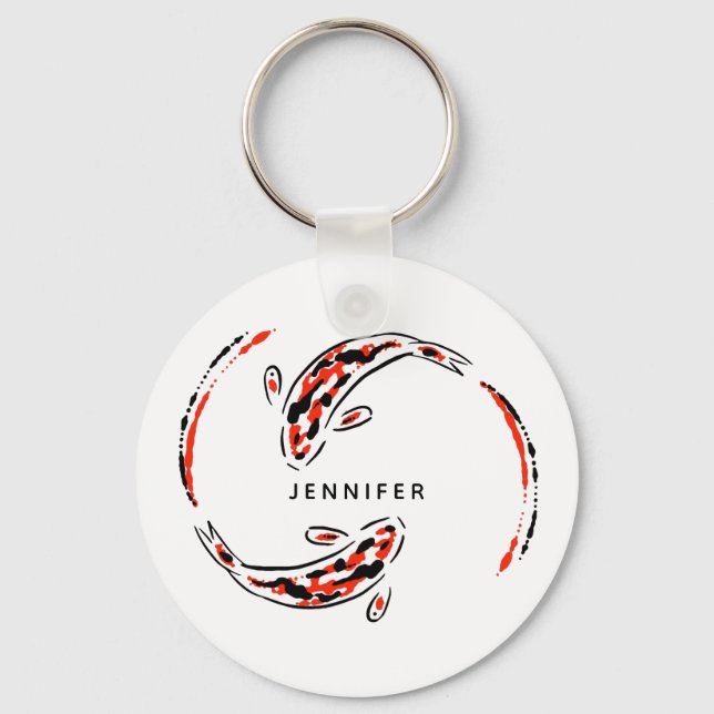 Black & Red Japanese Koi Fish Artistic Key Ring (Front)
