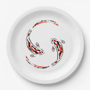 Black & Red Japanese Koi Fish Artistic Paper Plate