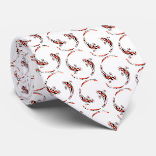 Black & Red Japanese Koi Fish Artistic Pattern Tie