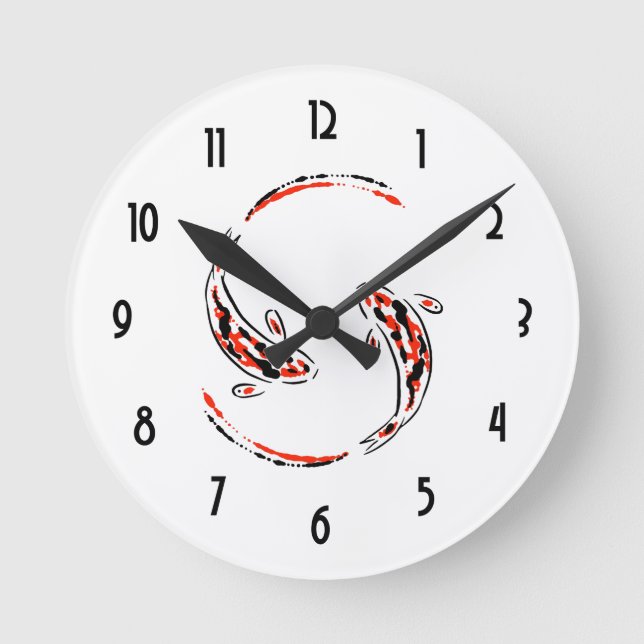 Black & Red Japanese Koi Fish Artistic Round Clock (Front)