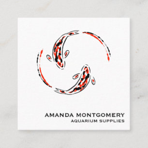 Black & Red Japanese Koi Fish Artistic Square Business Card
