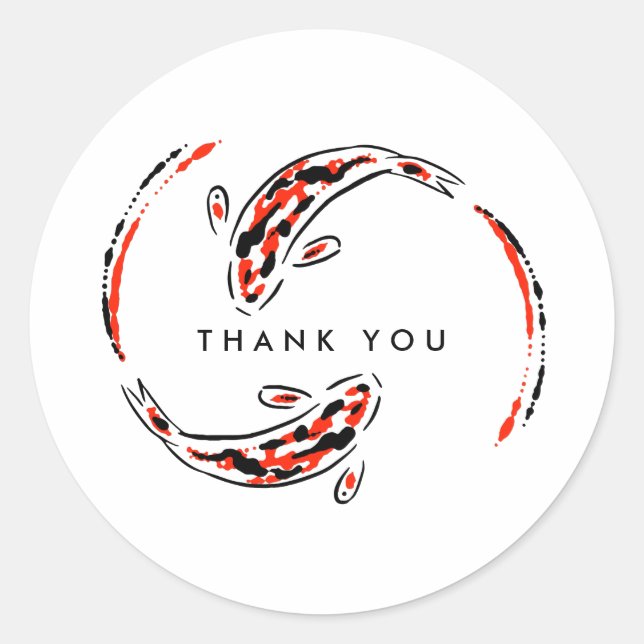 Black & Red Japanese Koi Fish Artistic Thank You Classic Round Sticker (Front)