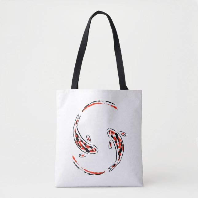 Black & Red Japanese Koi Fish Artistic Tote Bag (Front)