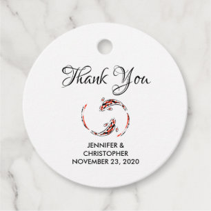Black & Red Japanese Koi Fish Artistic Wedding Favour Tags