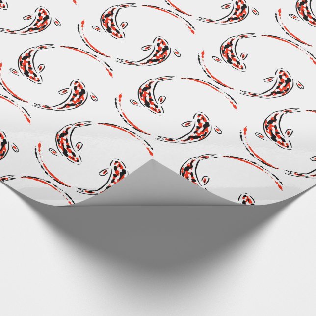 Black & Red Japanese Koi Fish Artistic Wrapping Paper (Corner)