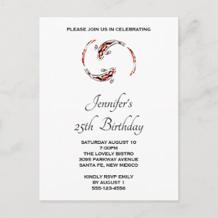 Black & Red Japanese Koi Fish Pair Birthday Invitation Postcard