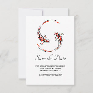Black & Red Japanese Koi Fish Pair Birthday Save The Date