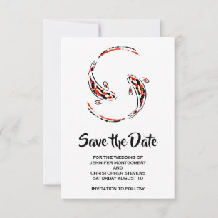Black & Red Japanese Koi Fish Pair Save The Date