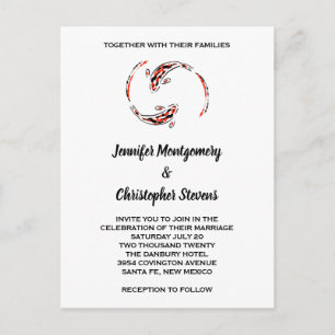 Black & Red Japanese Koi Fish Pair Wedding Invitation Postcard