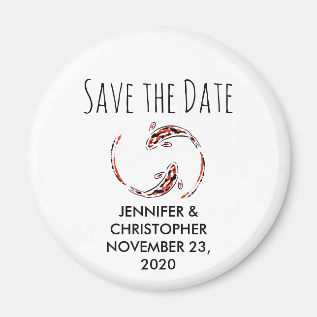 Black & Red Japanese Koi Fish Save the Date Magnet (Front)