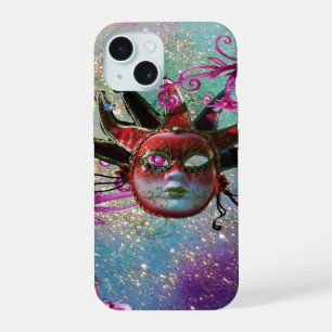 BLACK RED JESTER MASK Masquerade Party Blue Green iPhone 15 Case