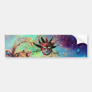 BLACK  RED JESTER MASK ,Masquerade Party Bumper Sticker