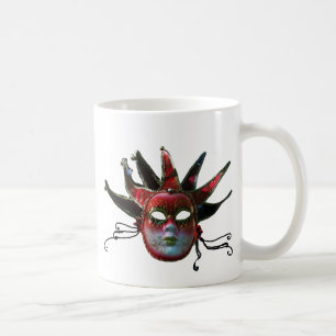 BLACK  RED JESTER MASK ,Masquerade Party Coffee Mug