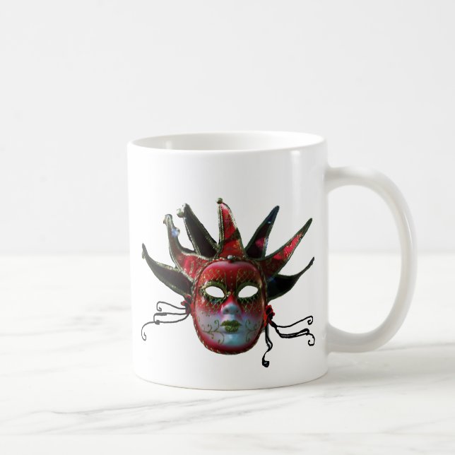 BLACK  RED JESTER MASK ,Masquerade Party Coffee Mug (Right)