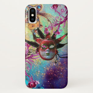 BLACK RED JESTER MASK Masquerade Party Green Blue iPhone X Case