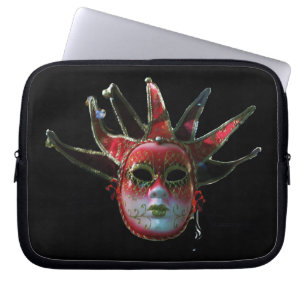 BLACK RED JESTER MASK ,Masquerade Party Laptop Sleeve