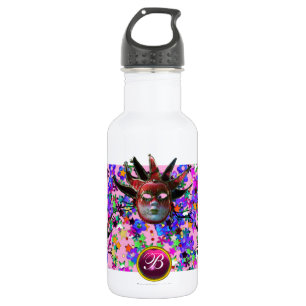 BLACK  RED JESTER MASK ,Masquerade Party Monogram 532 Ml Water Bottle