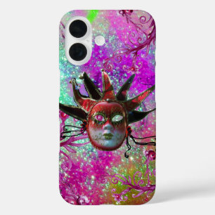 BLACK RED JESTER MASK Masquerade Party Purple Blue iPhone 16 Case