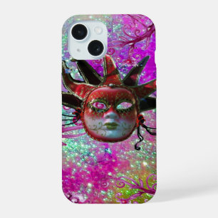BLACK RED JESTER MASK Masquerade Party Purple Blue iPhone 15 Case