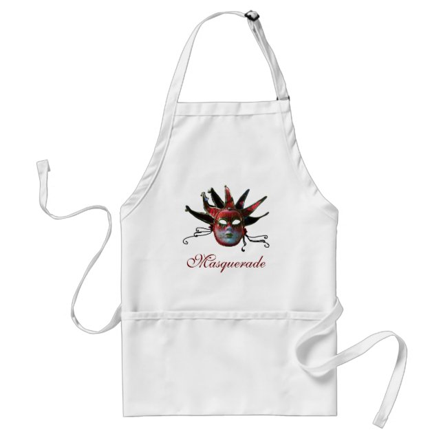 BLACK  RED JESTER MASK ,Masquerade Party Standard Apron (Front)