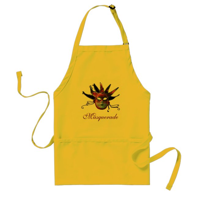 BLACK  RED JESTER MASK ,Masquerade Party Standard Apron (Front)