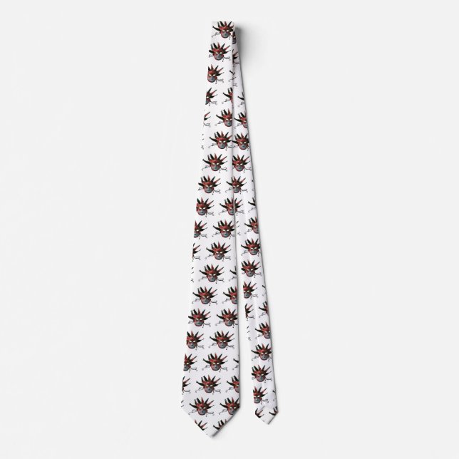 BLACK  RED JESTER MASK ,Masquerade Party Tie (Front)