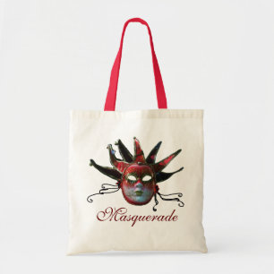 BLACK  RED JESTER MASK ,Masquerade Party Tote Bag