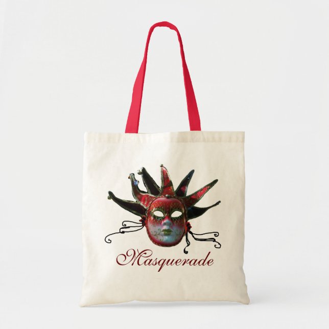 BLACK  RED JESTER MASK ,Masquerade Party Tote Bag (Front)