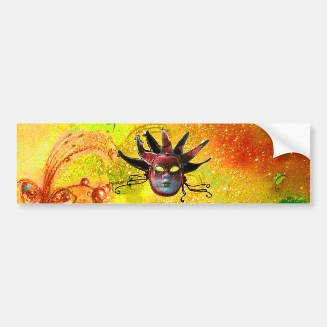 BLACK RED JESTER MASK,Masquerade Party Yellow Bumper Sticker (Front)
