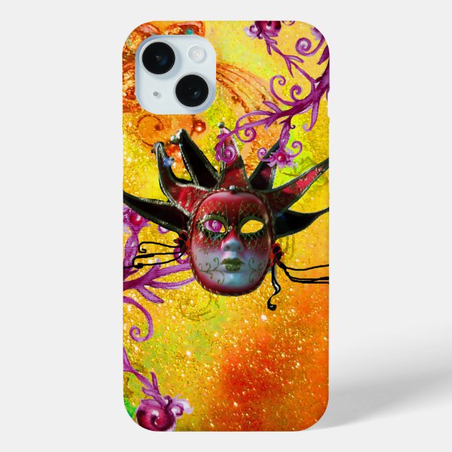 BLACK RED JESTER MASK Masquerade Party Yellow Case-Mate iPhone Case (Back)