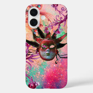 BLACK RED JESTER MASK Masquerade Pink Green iPhone 16 Case