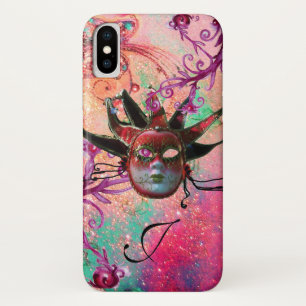 BLACK RED JESTER MASK Masquerade Pink Monogram iPhone X Case