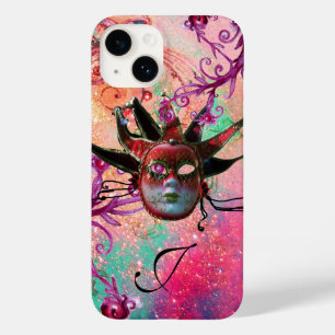 BLACK RED JESTER MASK Masquerade Pink Monogram Case-Mate iPhone 14 Case