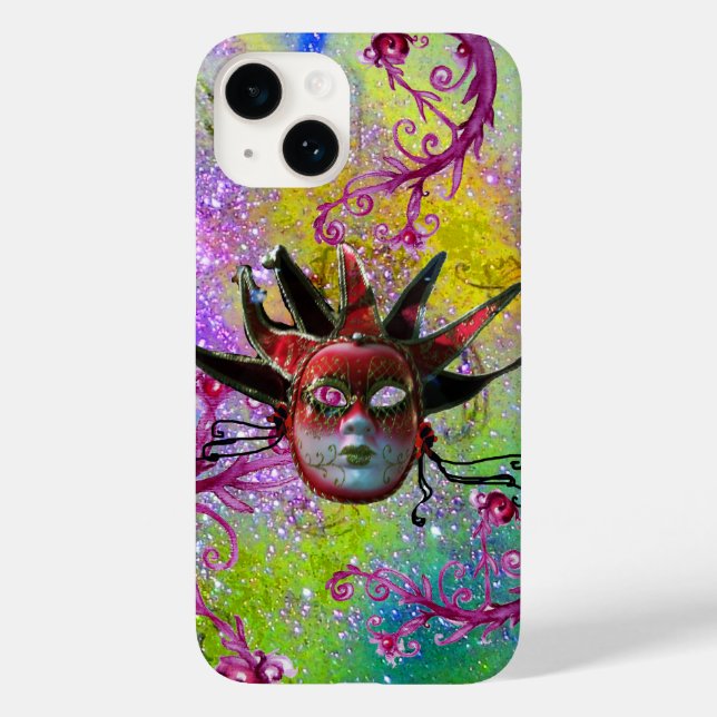 BLACK RED JESTER MASK Masquerade Purple Green Case-Mate iPhone Case (Back)
