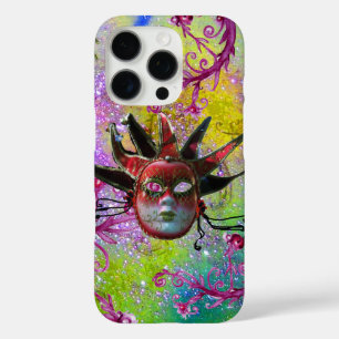BLACK RED JESTER MASK Masquerade Purple Green iPhone 16 Pro Case