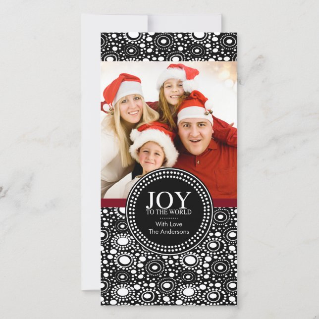 Black Red "JOY TO THE WORLD" Holiday Photo Card (Front)