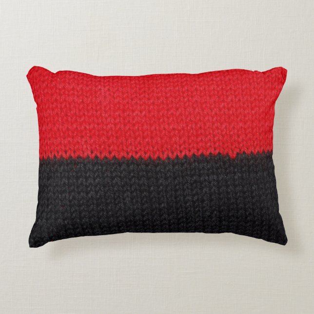 Black-red knit: striped closeup. decorative cushion (Front)