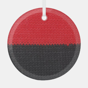 Black-red knit: striped closeup. glass tree decoration