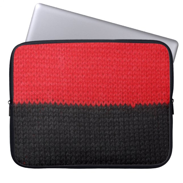 Black-red knit: striped closeup. laptop sleeve (Front)