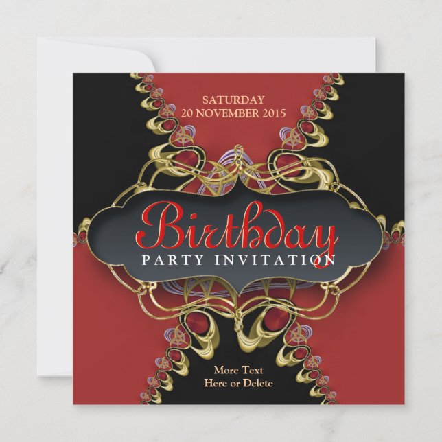 Black Red Lace Exotic Birthday Party  Invitation (Front)